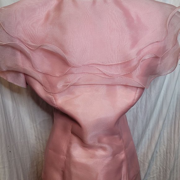 Formal Skirt Top Set 2 Pieces Pink Ruffle Polyester Acetate Bling Vintage 80s Al - Picture 8 of 12